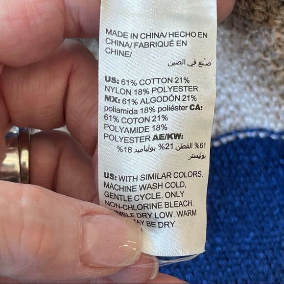 Chico's Cotton Blend Multi Striped Blue, Tan and White Boatneck Sweater Size 8 - Picture 3 of 7